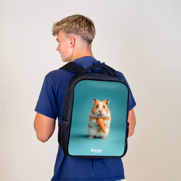 Kids backpack - Black - Hamster - Carrot - Animal — 5