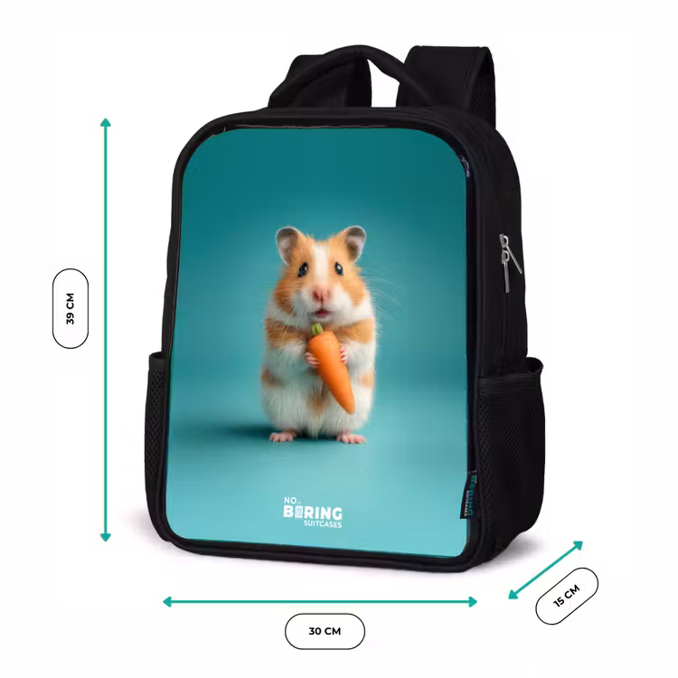 Kids backpack - Black - Hamster - Carrot - Animal — 8