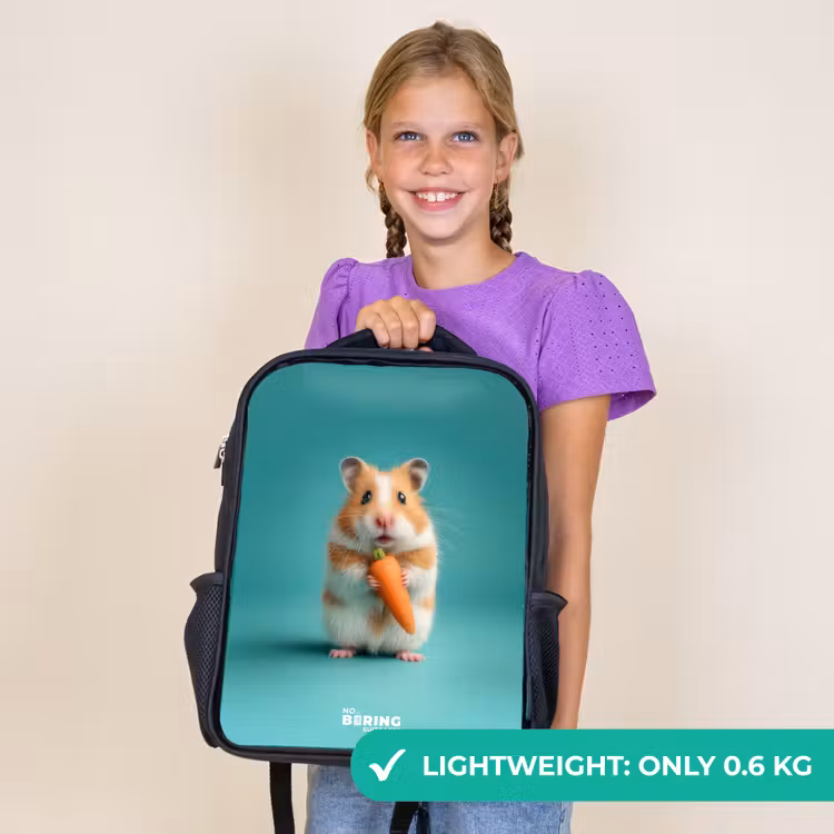 Kids backpack - Black - Hamster - Carrot - Animal — 9