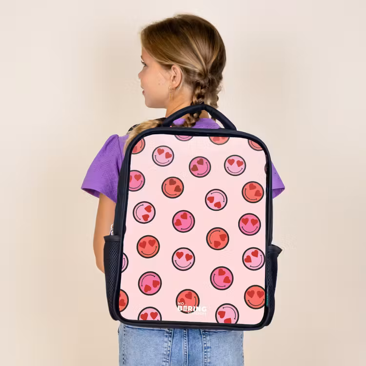 Kids backpack - Black - Heart - Smiley - Pattern — 4
