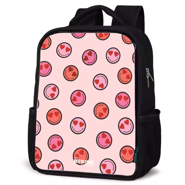 Kids backpack - Black - Heart - Smiley - Pattern — 6