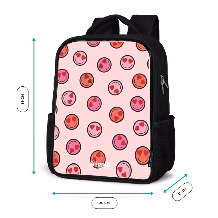 Kids backpack - Black - Heart - Smiley - Pattern — 8