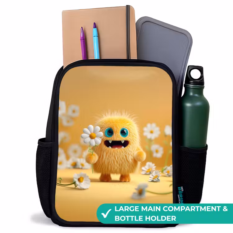 Kids backpack - Black - Monster - Creature - Flower - Yellow — 10