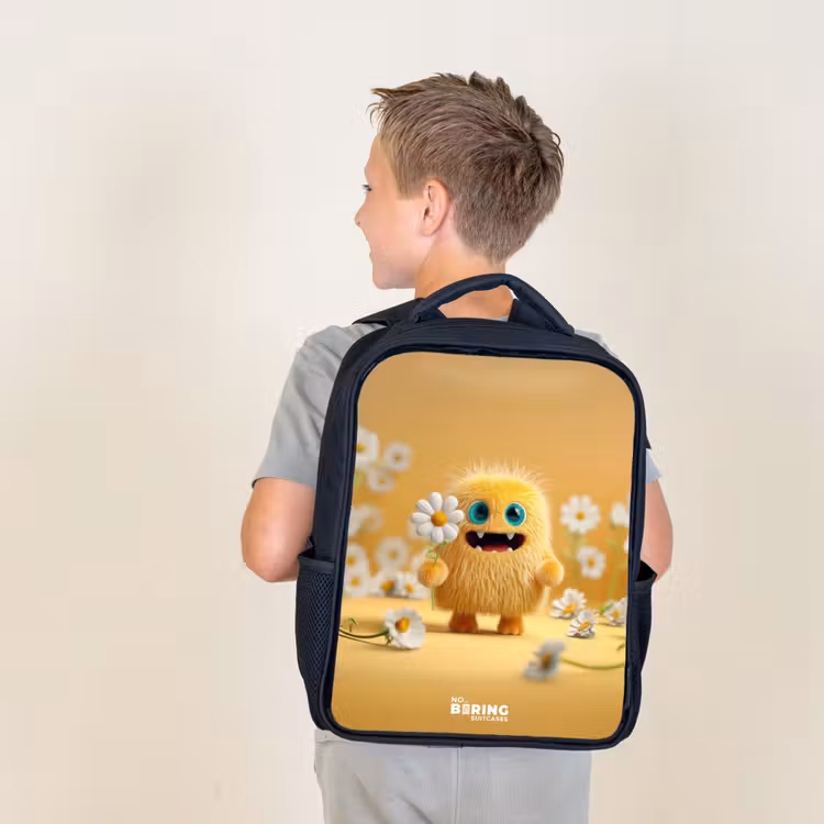 Kids backpack - Black - Monster - Creature - Flower - Yellow — 2