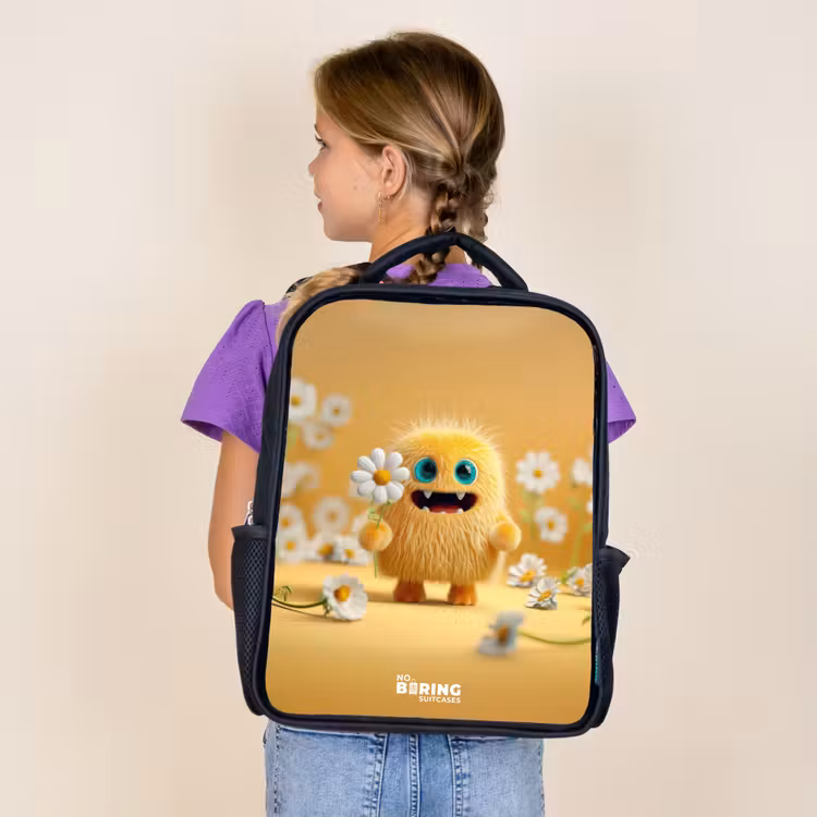 Kids backpack - Black - Monster - Creature - Flower - Yellow — 4