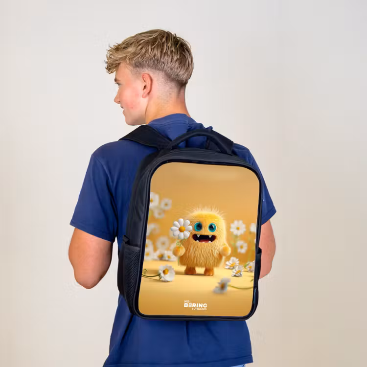 Kids backpack - Black - Monster - Creature - Flower - Yellow — 5