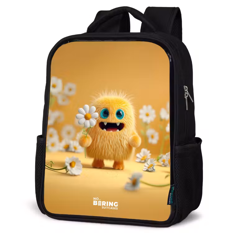 Kids backpack - Black - Monster - Creature - Flower - Yellow — 6