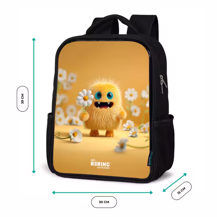 Kids backpack - Black - Monster - Creature - Flower - Yellow — 8
