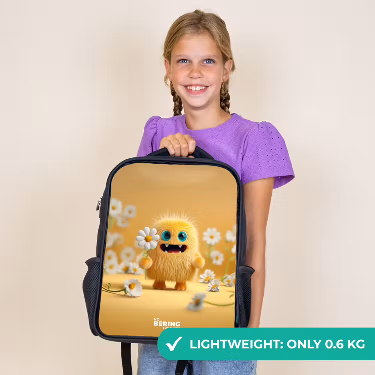 Kids backpack - Black - Monster - Creature - Flower - Yellow — 9