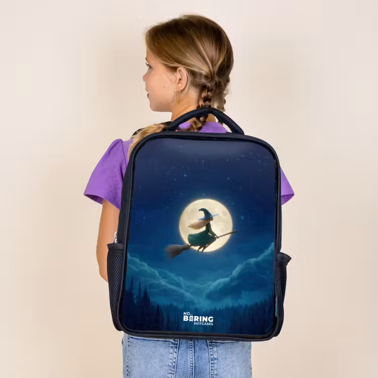 Kids backpack - Black - Night Flight Over the Forest — 4
