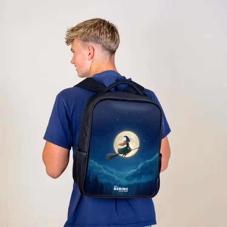 Kids backpack - Black - Night Flight Over the Forest — 5