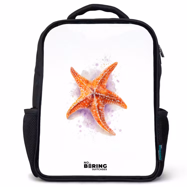 Kids backpack - Black - Orange Starfish Illustration — 1