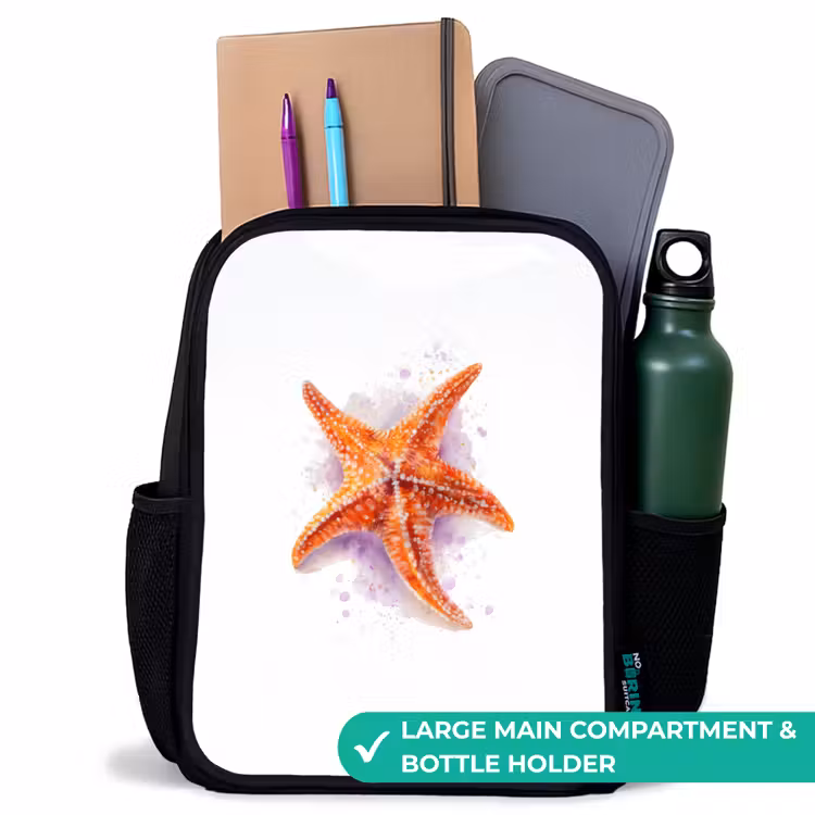 Kids backpack - Black - Orange Starfish Illustration — 10