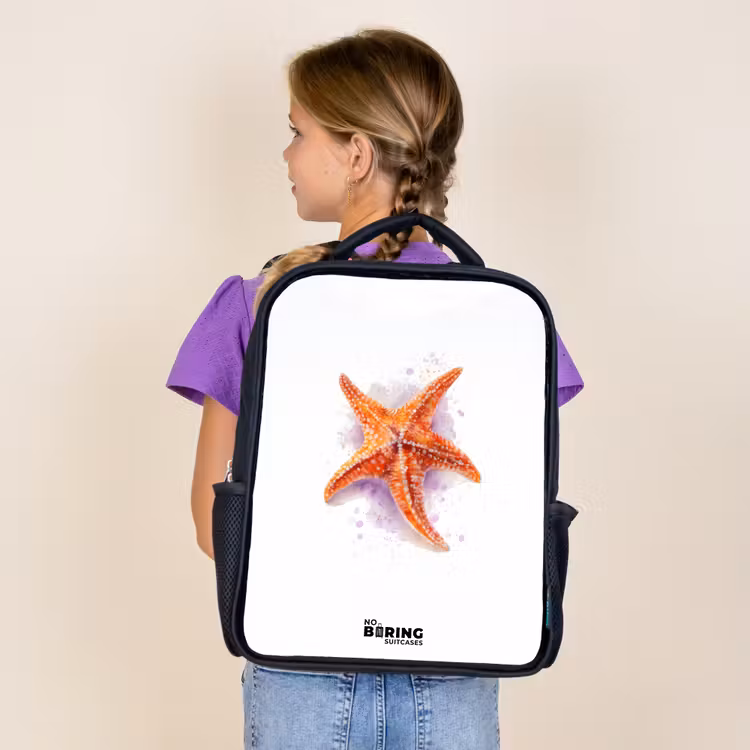 Kids backpack - Black - Orange Starfish Illustration — 4