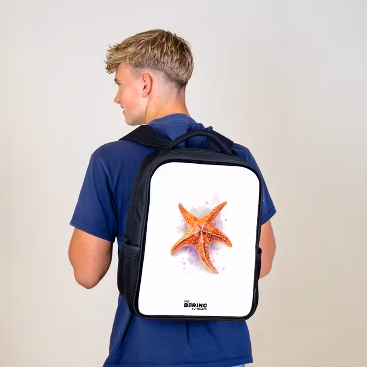 Kids backpack - Black - Orange Starfish Illustration — 5