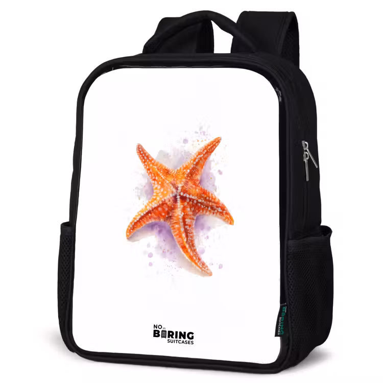 Kids backpack - Black - Orange Starfish Illustration — 6