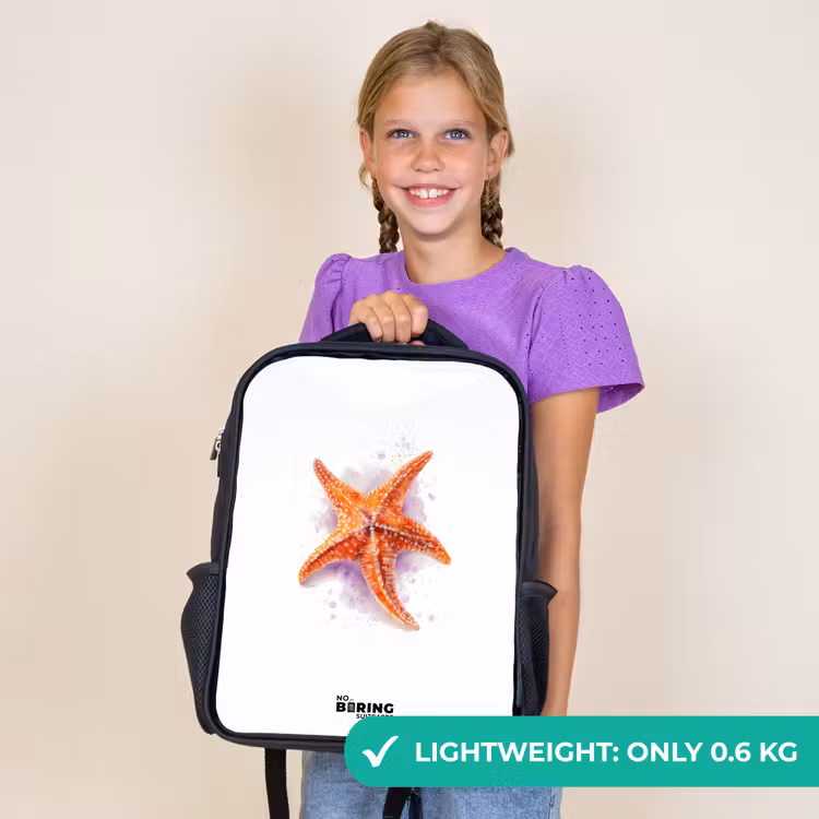 Kids backpack - Black - Orange Starfish Illustration — 9