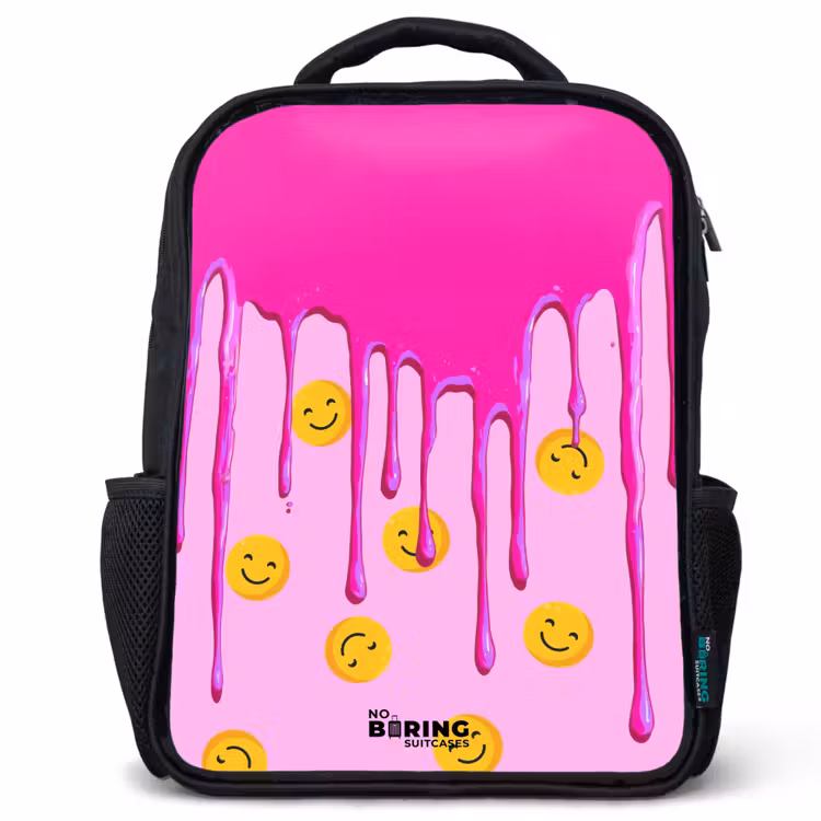 Kids backpack - Black - Paint - Smiley face - Pink — 1