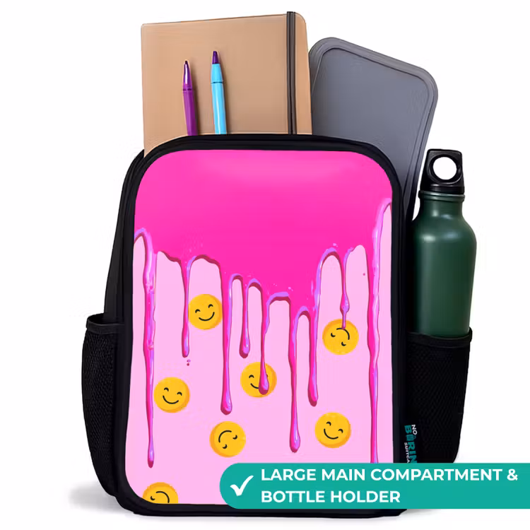 Kids backpack - Black - Paint - Smiley face - Pink — 10
