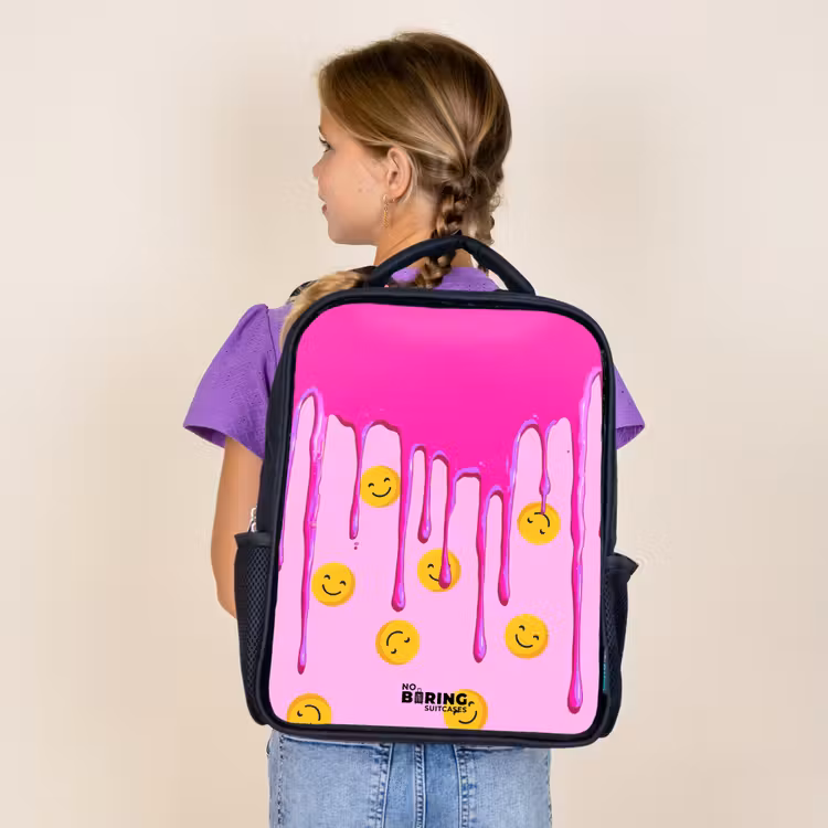 Kids backpack - Black - Paint - Smiley face - Pink — 4