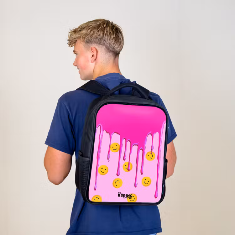 Kids backpack - Black - Paint - Smiley face - Pink — 5