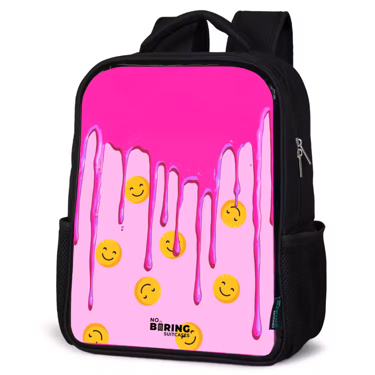 Kids backpack - Black - Paint - Smiley face - Pink — 6