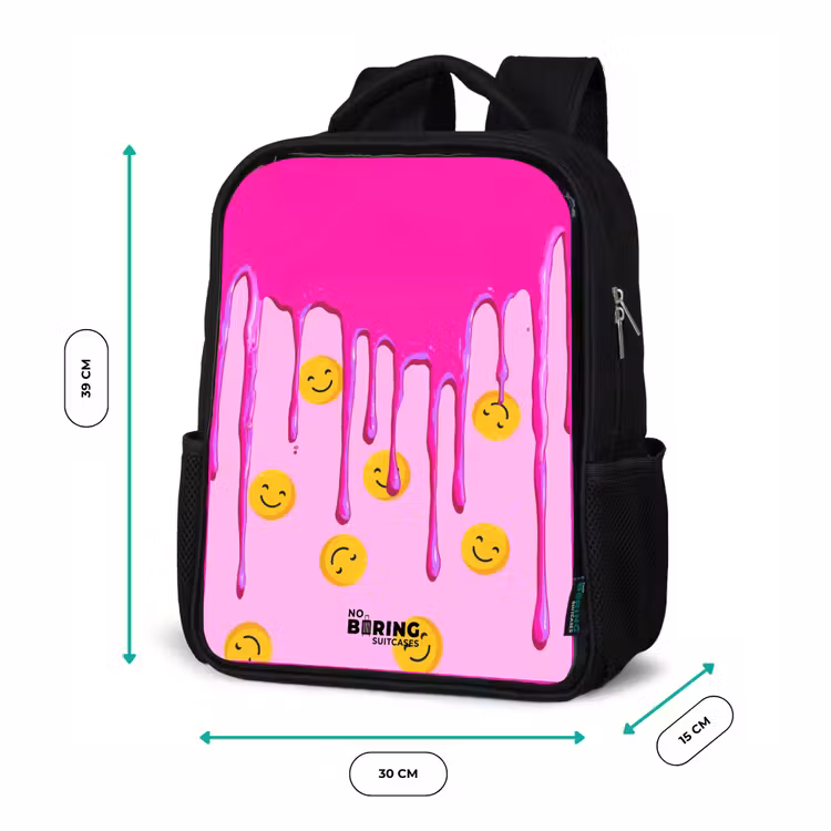Kids backpack - Black - Paint - Smiley face - Pink — 8