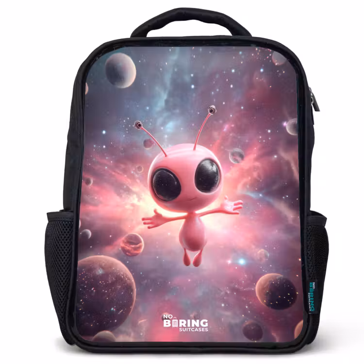 Kids backpack - Black - Pink Alien in Star Nebula — 1