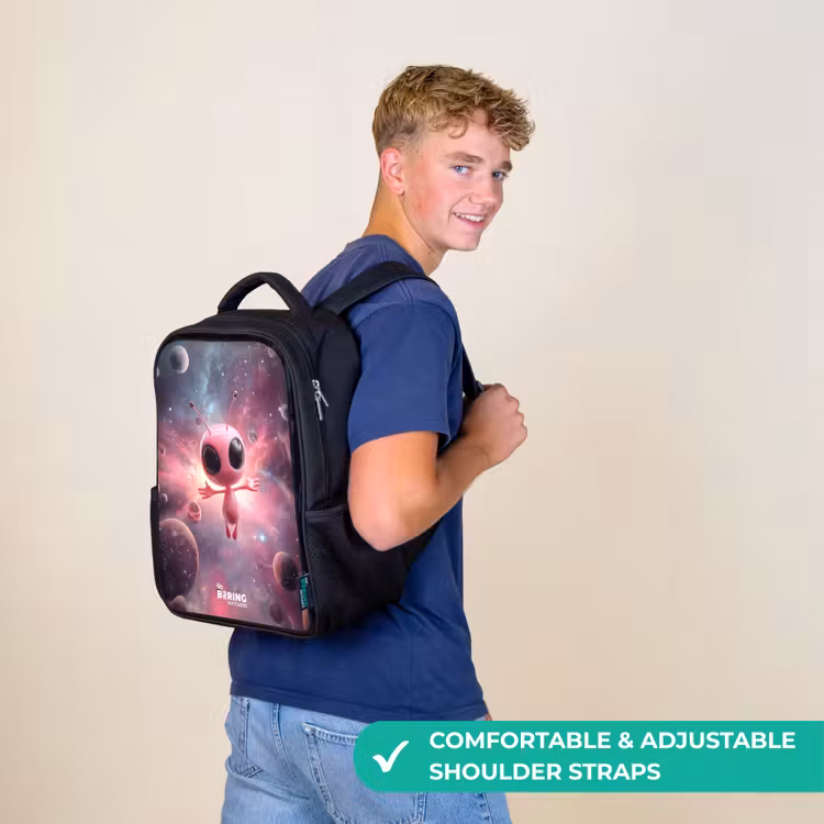 Kids backpack - Black - Pink Alien in Star Nebula — 11