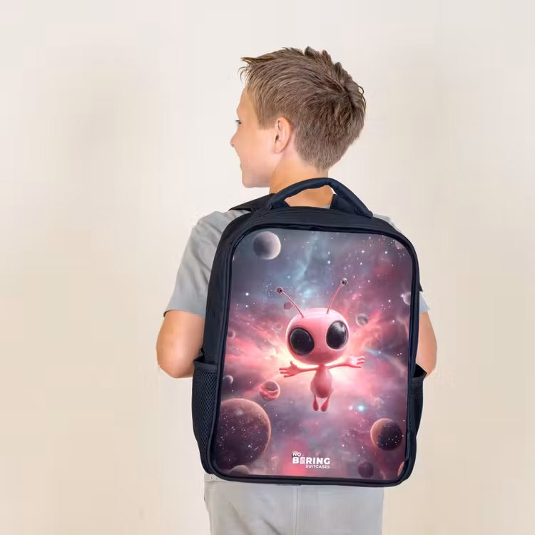 Kids backpack - Black - Pink Alien in Star Nebula — 2