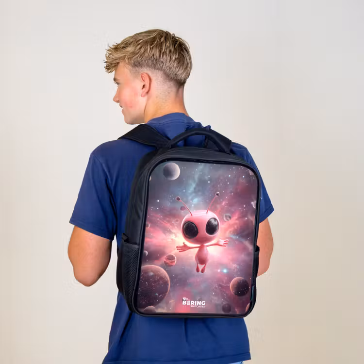 Kids backpack - Black - Pink Alien in Star Nebula — 5