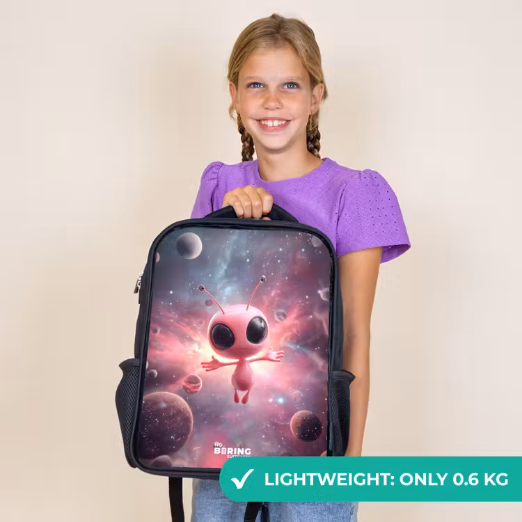 Kids backpack - Black - Pink Alien in Star Nebula — 9