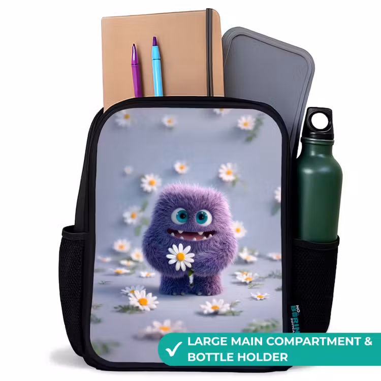 Kids backpack - Black - Purple Fluffy Friend with Daisy — 10
