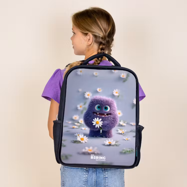 Kids backpack - Black - Purple Fluffy Friend with Daisy — 4