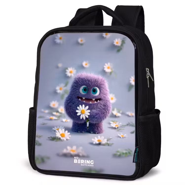 Kids backpack - Black - Purple Fluffy Friend with Daisy — 6