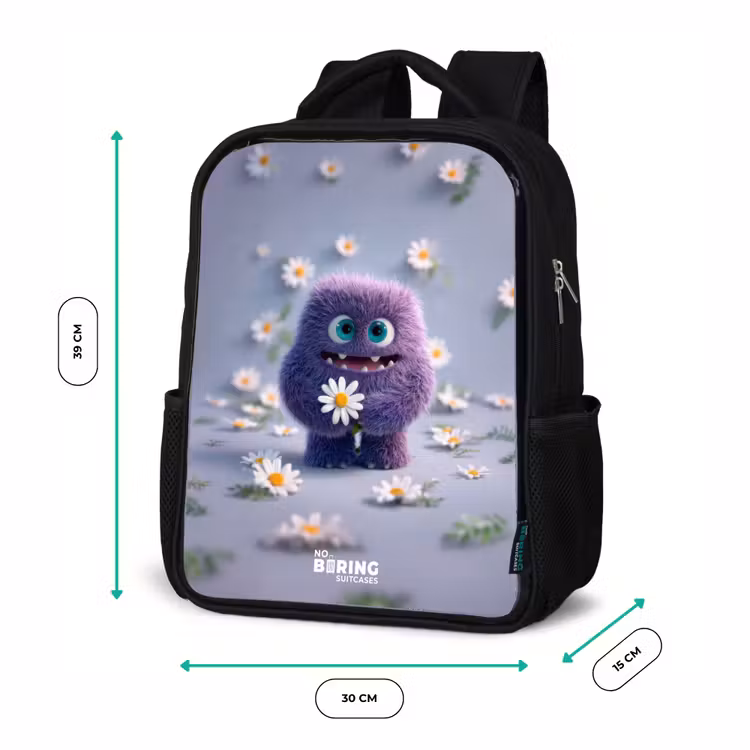 Kids backpack - Black - Purple Fluffy Friend with Daisy — 8