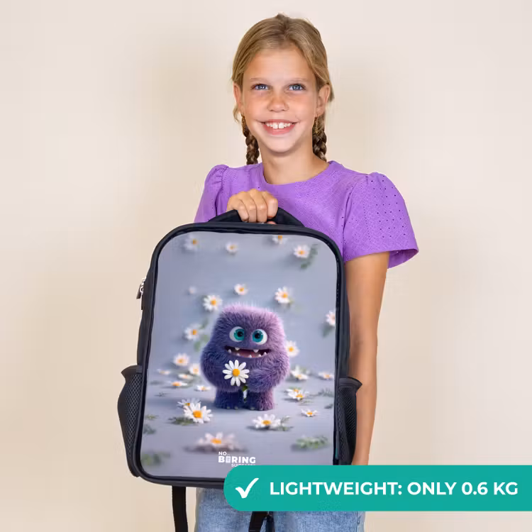 Kids backpack - Black - Purple Fluffy Friend with Daisy — 9