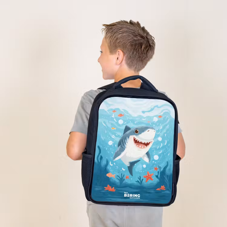 Kids backpack - Black - Shark - Water - Sea — 2