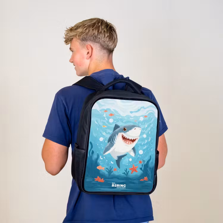 Kids backpack - Black - Shark - Water - Sea — 5