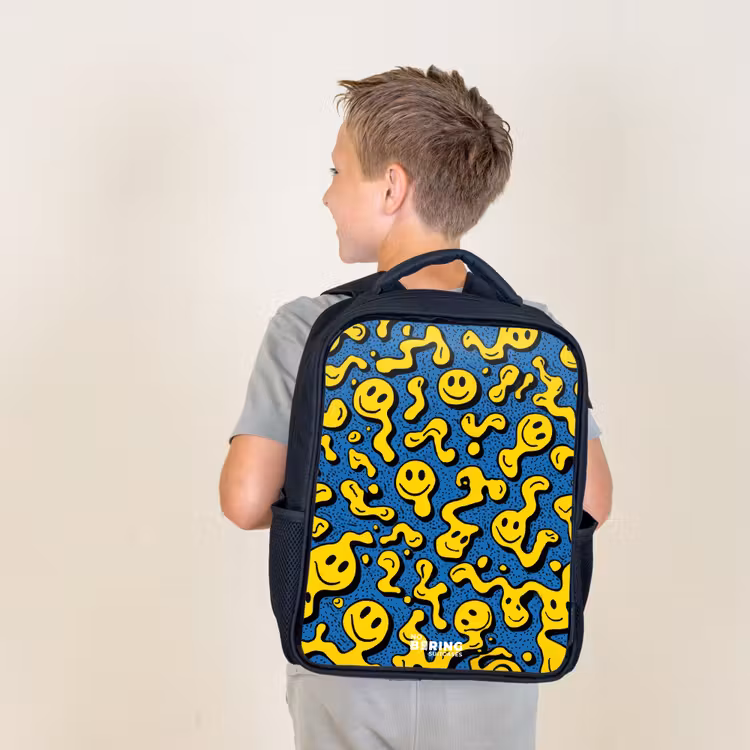 Kids backpack - Black - Smiley - Blue - Yellow — 2