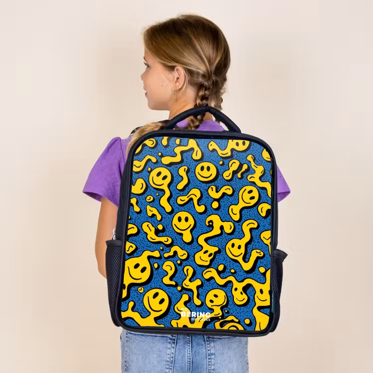 Kids backpack - Black - Smiley - Blue - Yellow — 4