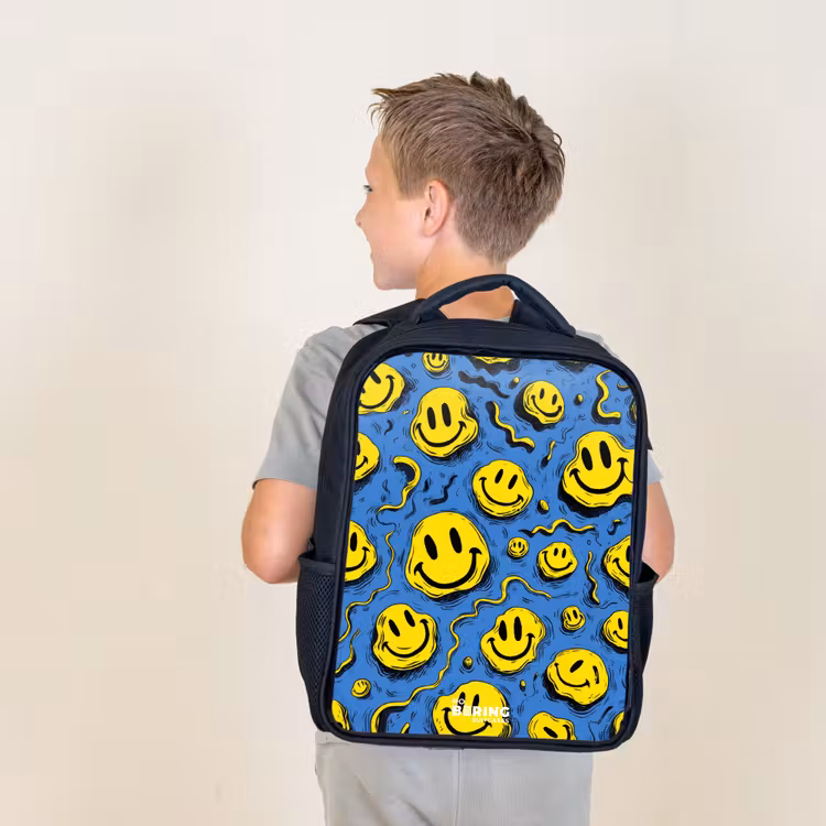 Kids backpack - Black - Smiley - Yellow - Blue — 2