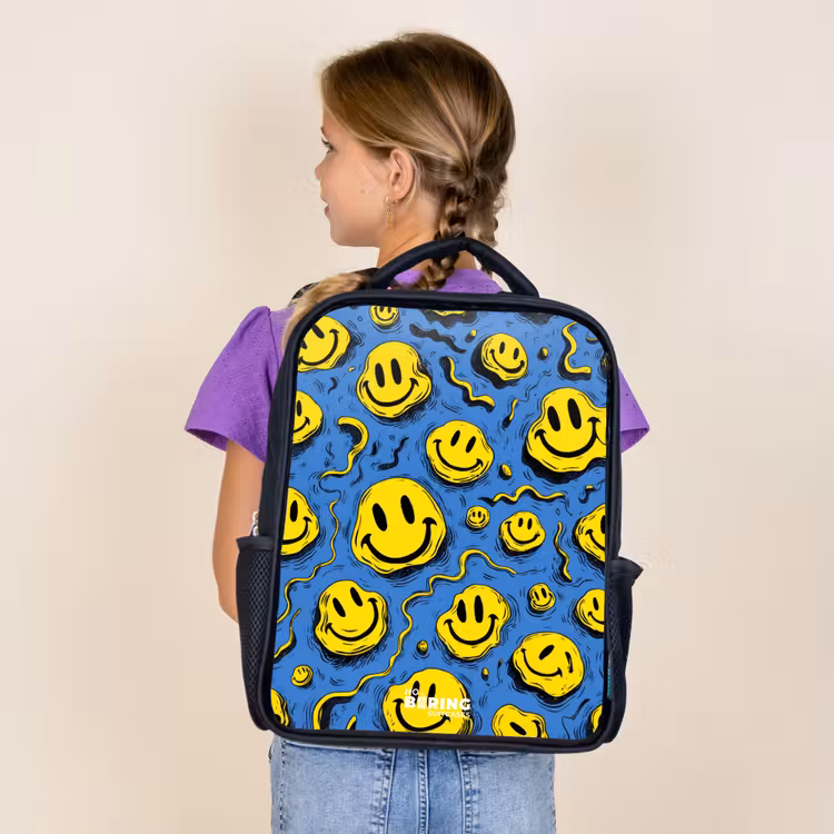 Kids backpack - Black - Smiley - Yellow - Blue — 4