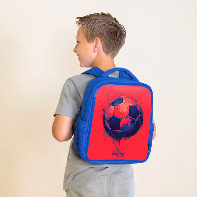 Kids backpack with name - Blue - Soccer - Paint - Blue - Red — 2
