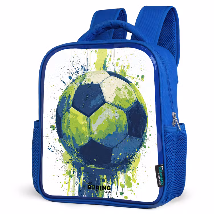 Kids backpack with name - Blue - Soccer - Paint - Green - Blue — 7