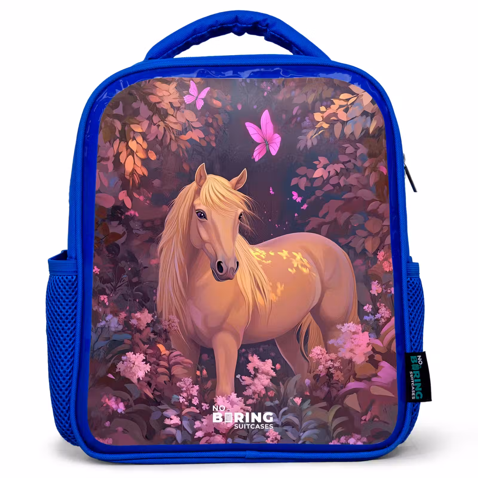 Kids backpack - Blue - Horse - Flowers - Purple - Butterfly — 1
