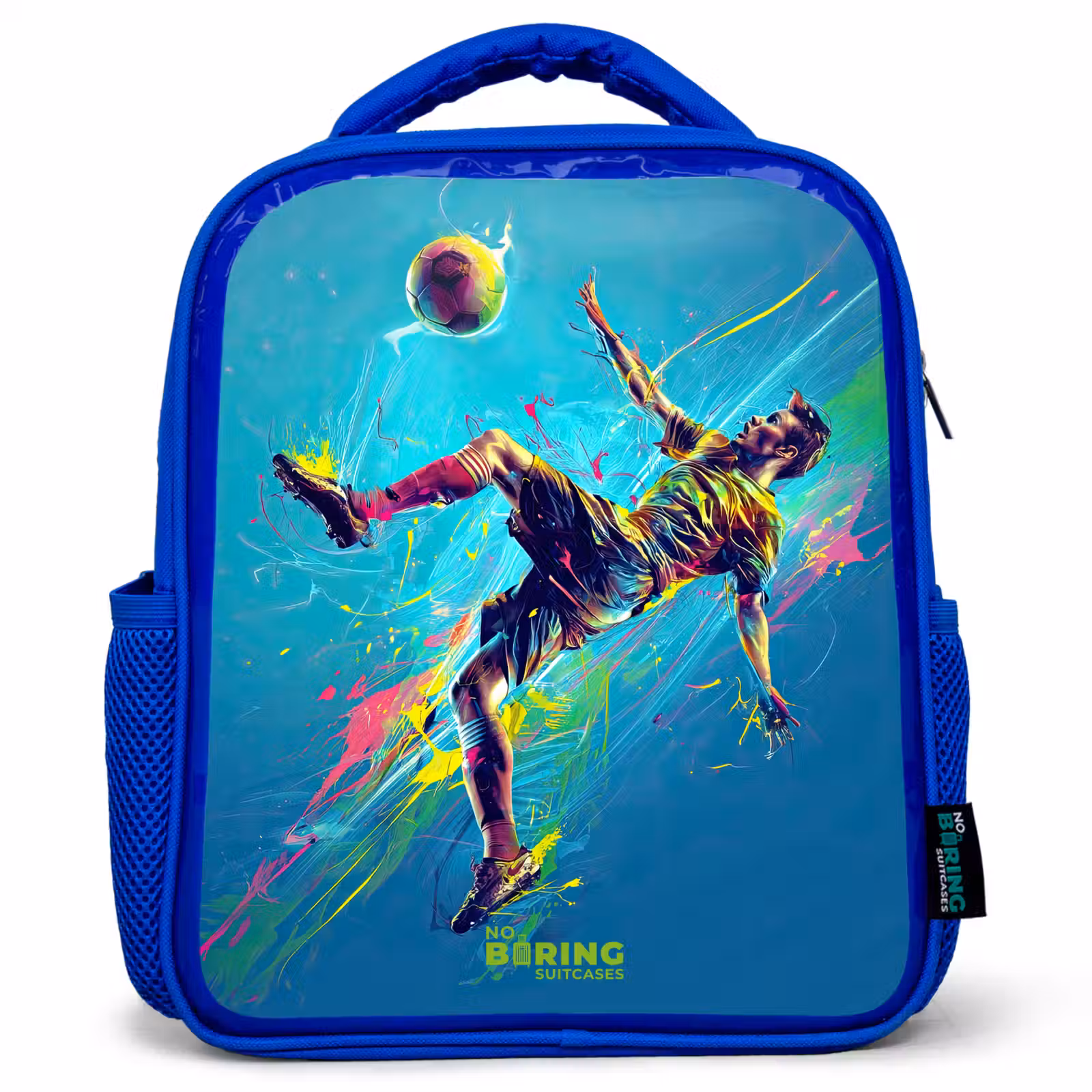 Kids backpack with name - Blue - Neon - Football - Kick - Colorful — 1