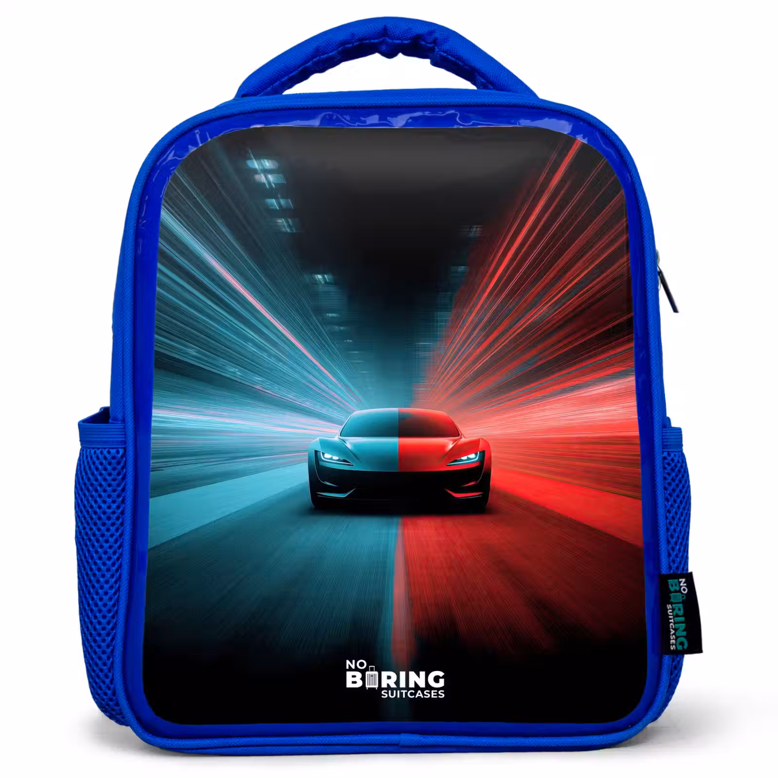 Kids backpack with name - Blue - Sports car - Beams of light - Neon - Blue — 1