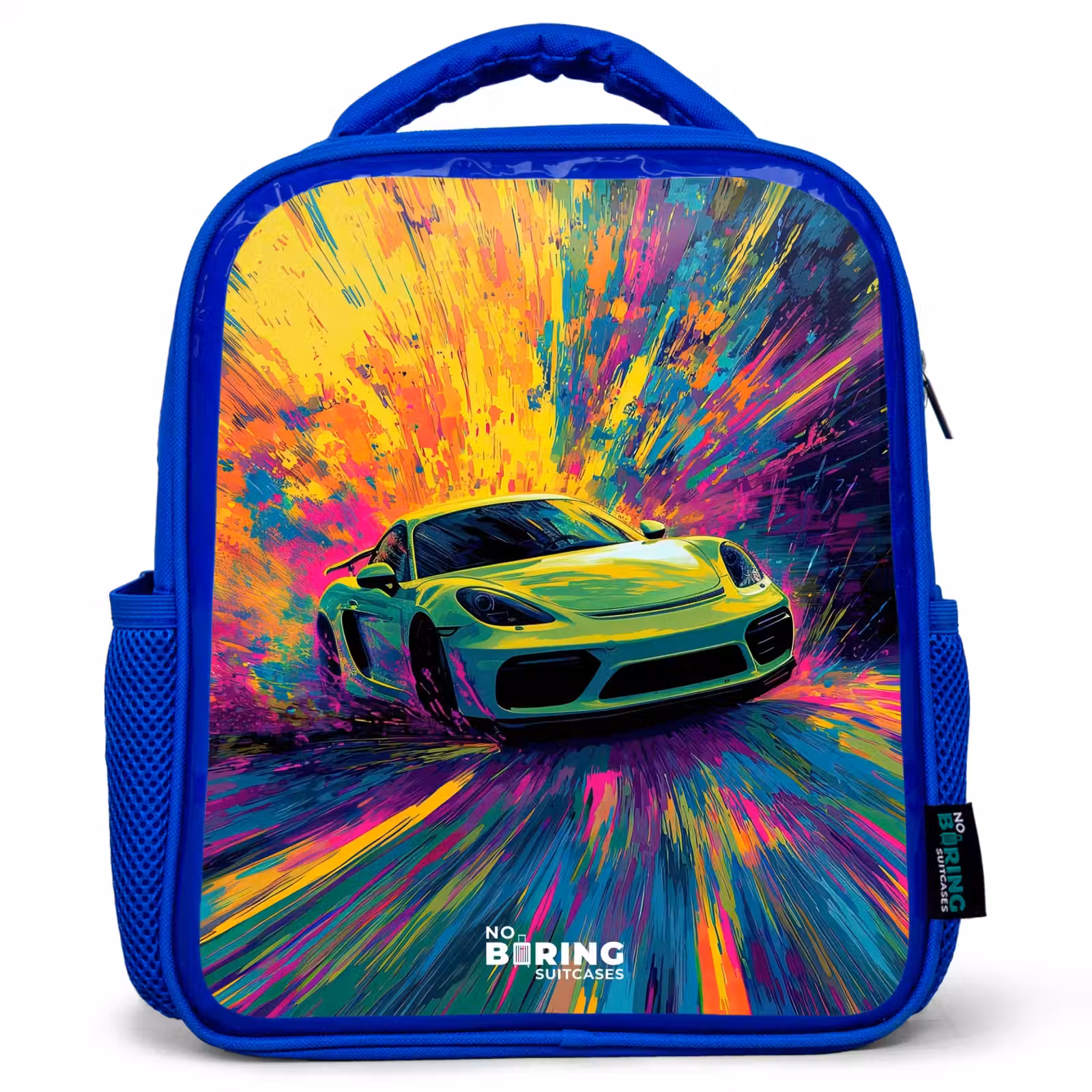 Kids backpack with name - Blue - Sports car - Explosion - Colorful - Paint stripes — 1