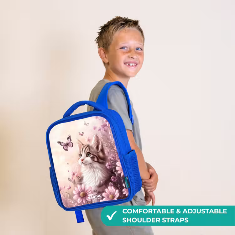 Kids backpack - Blue - Cat - Purple - Butterflies - Flowers — 4